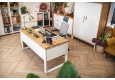 DEERHORN® Kancelářský stůl z dubového dřeva a bílého kovu se zástěnou