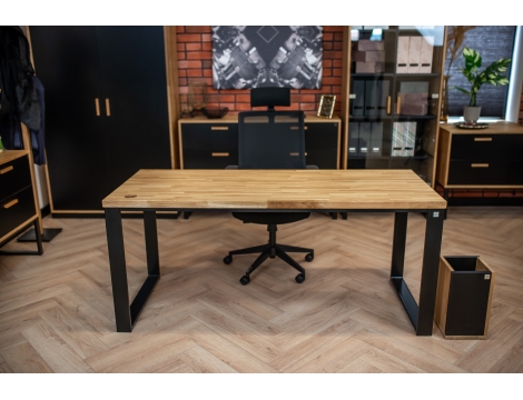 DEERHORN® Kancelářský stůl z dubového dřeva a černého kovu bez zástěny