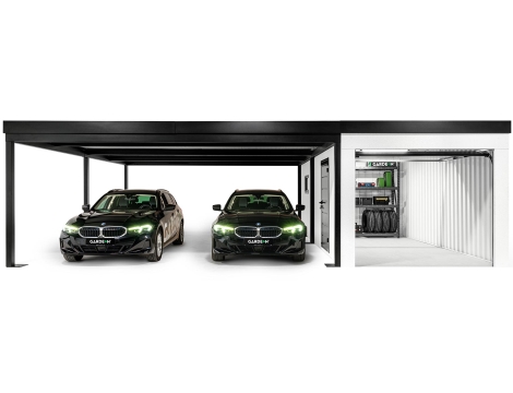 GARDEON® Garáž s vraty Hörmann, oknem a levým přístřeškem