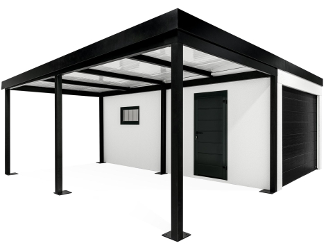GARDEON® Garáž s vraty Hörmann, oknem a levým přístřeškem