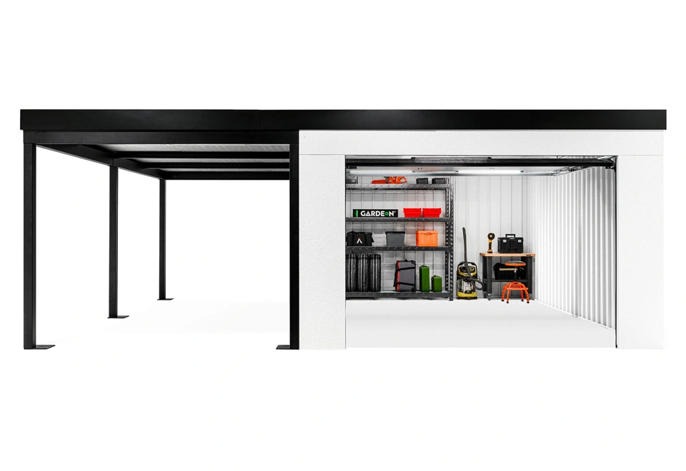 GARDEON® Garáž s vraty Hörmann, oknem a levým přístřeškem