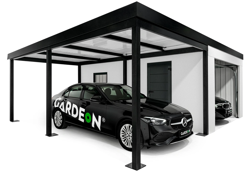 GARDEON® Garáž s vraty Hörmann, oknem a levým přístřeškem