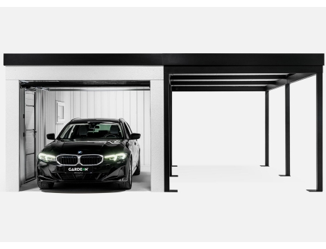 GARDEON® Garáž s vraty Hörmann, oknem a pravým přístřeškem