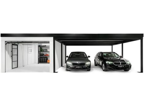 GARDEON® Garáž s vraty Hörmann, oknem a pravým přístřeškem