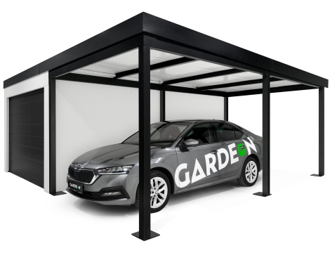 GARDEON® Garáž s vraty Hörmann, oknem a pravým přístřeškem