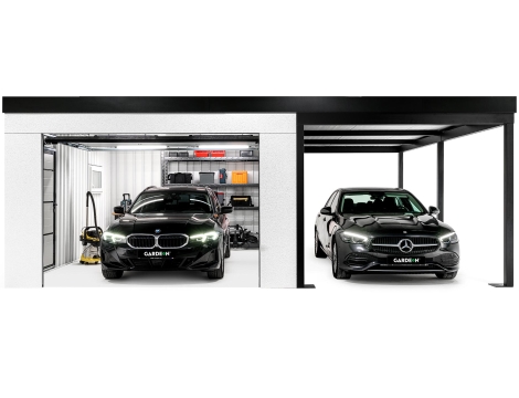 GARDEON® Garáž s vraty Hörmann, oknem a pravým přístřeškem