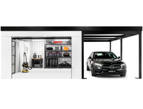 GARDEON® Garáž s vraty Hörmann, oknem a pravým přístřeškem