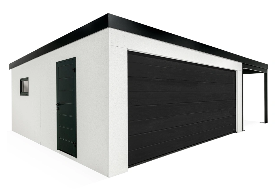 GARDEON® Garáž s vraty Hörmann, oknem a pravým přístřeškem