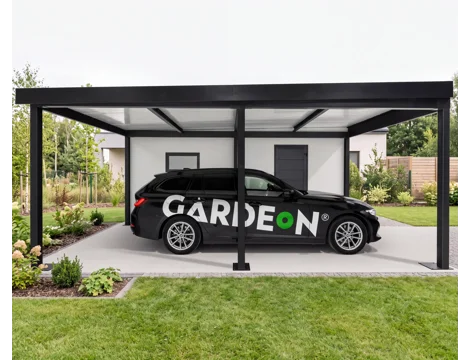 GARDEON® Garáž se sekčními garážovými vraty Hörmann (2500 × 2125 mm) a přístřeškem