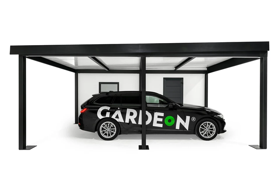 GARDEON® Garáž se sekčními garážovými vraty Hörmann (2500 × 2125 mm) a přístřeškem