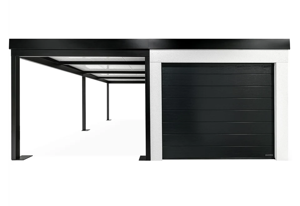 GARDEON® Garáž se sekčními garážovými vraty Hörmann (2500 × 2125 mm) a přístřeškem