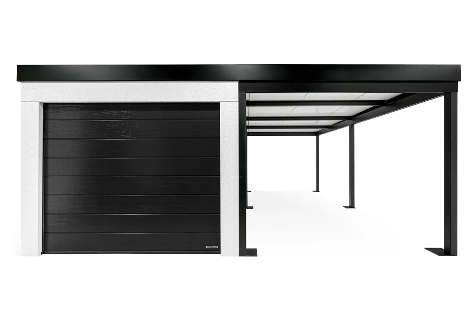 GARDEON® Garáž se sekčními garážovými vraty Hörmann (2500 × 2125 mm) a přístřeškem