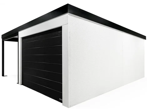 GARDEON® Garáž se sekčními garážovými vraty Hörmann (3000 × 2125 mm) a přístřeškem