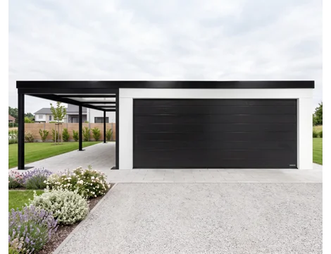 GARDEON® Garáž se sekčními garážovými vraty Hörmann (5000 × 2125 mm) a přístřeškem