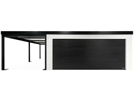 GARDEON® Garáž se sekčními garážovými vraty Hörmann (5000 × 2125 mm) a přístřeškem