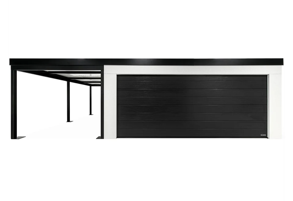GARDEON® Garáž se sekčními garážovými vraty Hörmann (5000 × 2125 mm) a přístřeškem