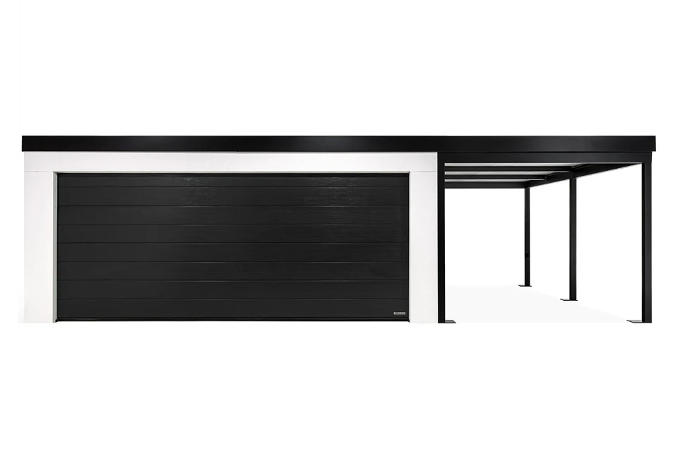GARDEON® Garáž se sekčními garážovými vraty Hörmann (5000 × 2125 mm) a přístřeškem