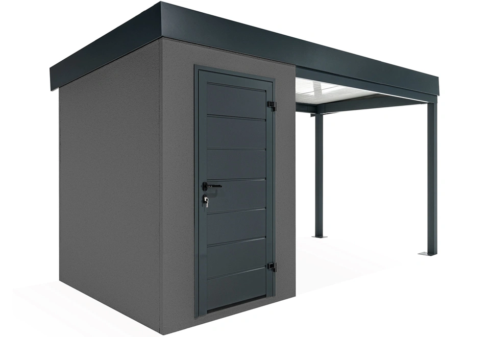 Garden mini house with 3m right gazebo in dark grey