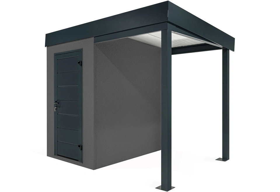 Garden mini house with 1,5m right carport in dark grey