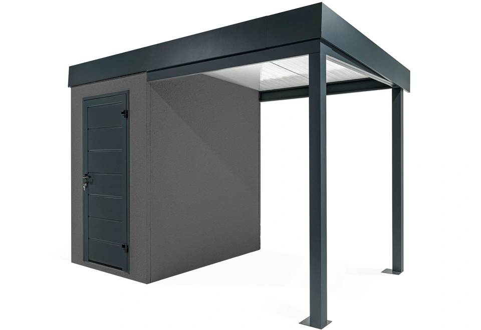Garden mini house with 2m right carport in dark grey