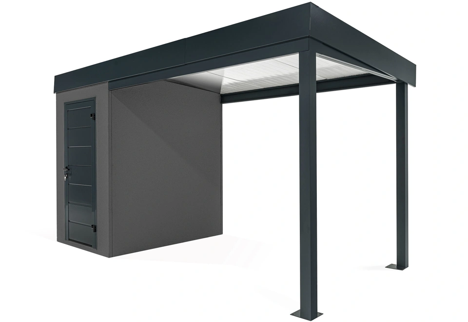 Garden mini house with 3m right carport in dark grey