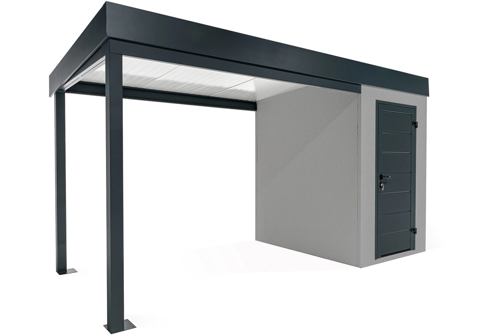 Garden mini house with 3m left gazebo in light grey