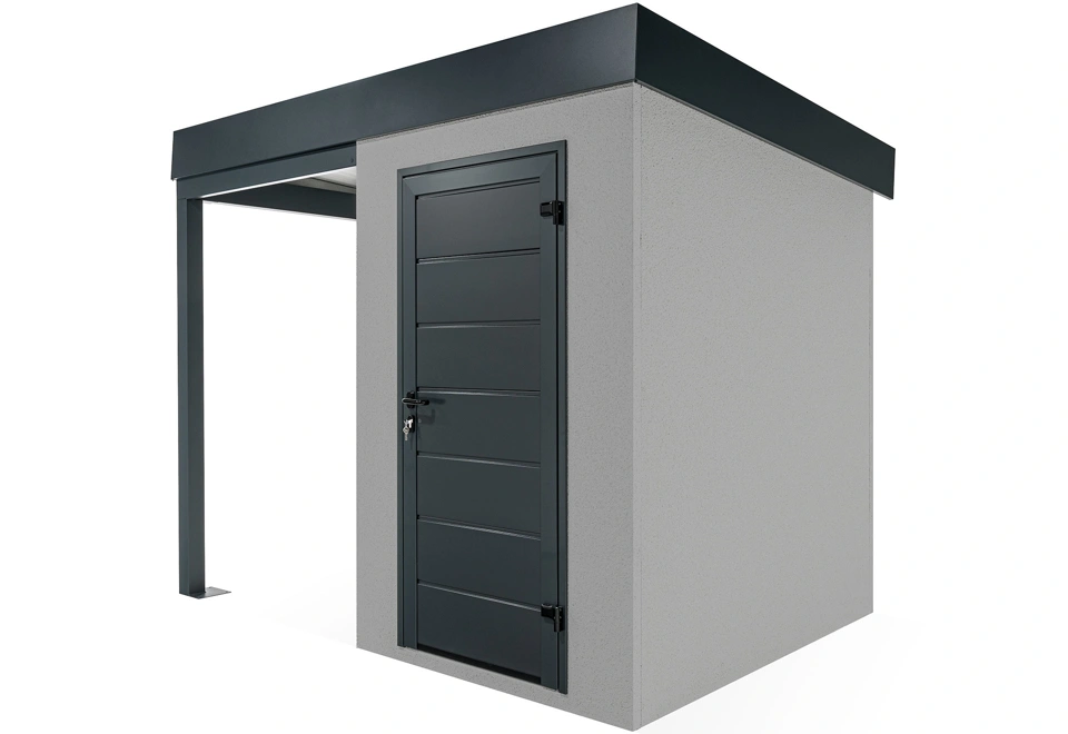 Garden mini house with 1,5m left carport in light grey