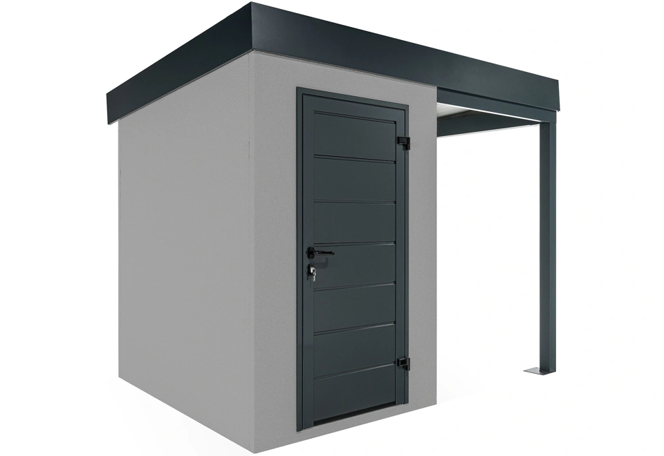 Garden mini house with 1,5m right gazebo in light grey