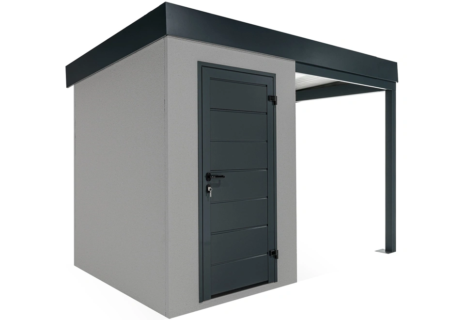 Garden mini house with 2m right gazebo in light grey