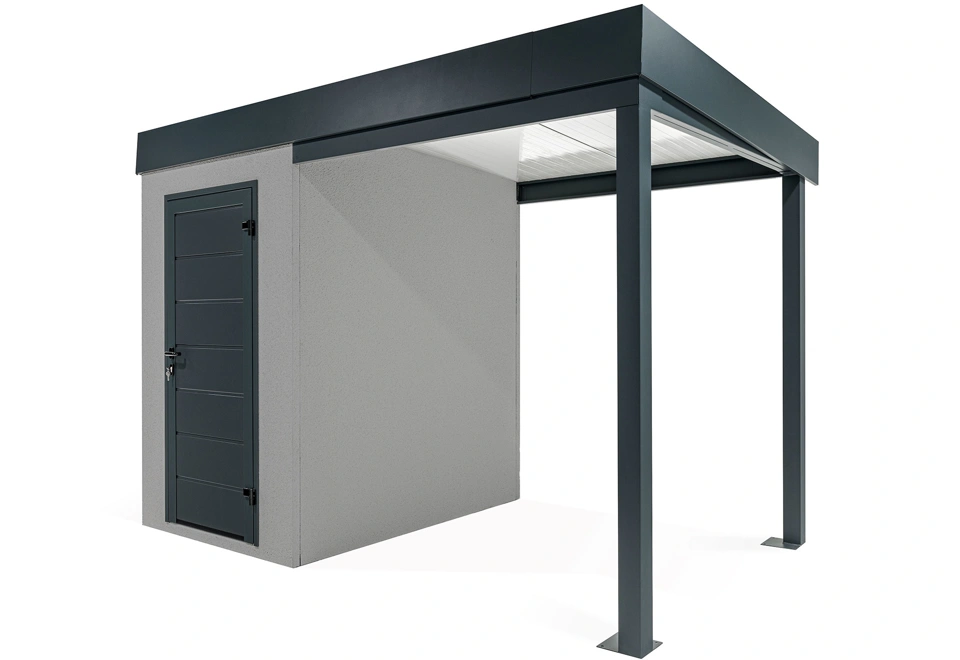 Garden mini house with 2m right carport in light grey