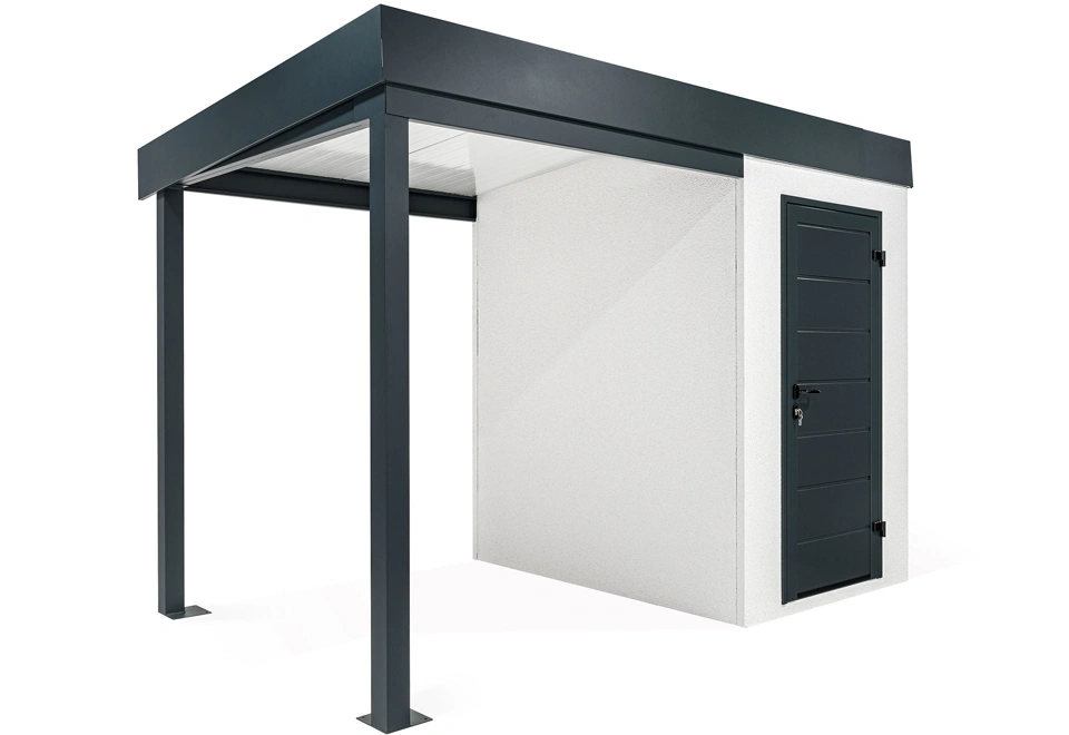 Garden mini house with 2m left carport in white