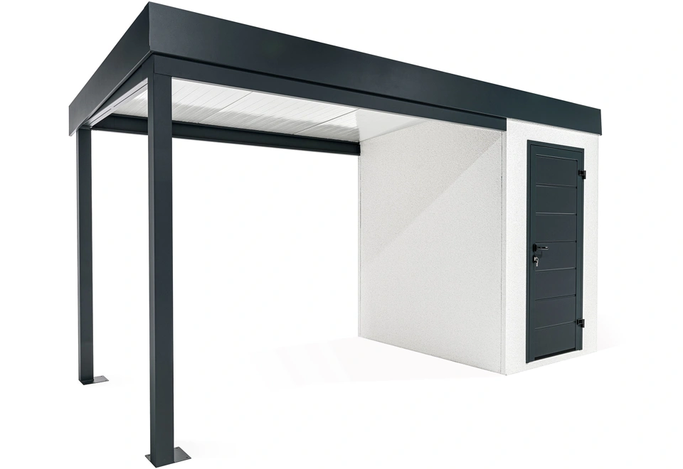 Garden mini house with 3m left carport in white