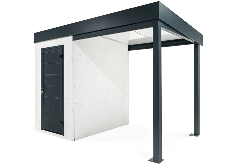 Garden mini house with 2m right carport in white