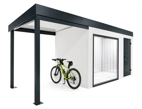 GARDEON® Zahradní domek s dveřmi, bezpečnostními garážovými vraty Hörmann a přístřeškem