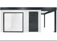 GARDEON® Zahradní domek s dveřmi, bezpečnostními garážovými vraty Hörmann a přístřeškem
