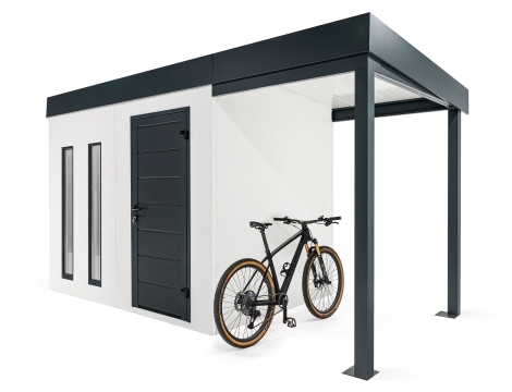 GARDEON® Zahradní domek s dveřmi Hörmann, dvěma světlíky a přístřeškem