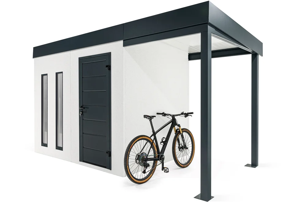 GARDEON® Zahradní domek s dveřmi Hörmann, dvěma světlíky a přístřeškem