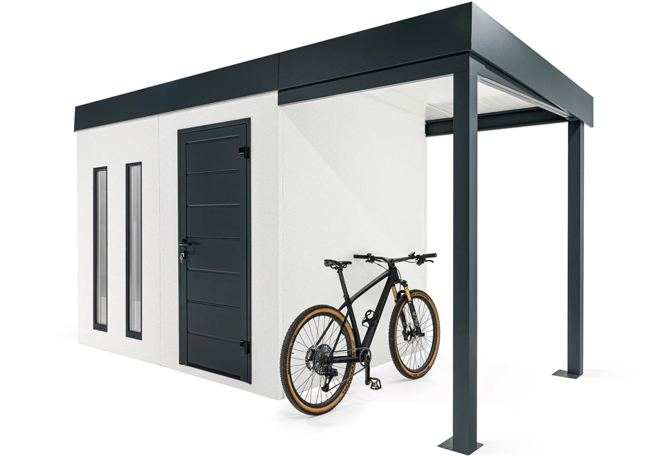 GARDEON® Zahradní domek s dveřmi Hörmann, dvěma světlíky a přístřeškem