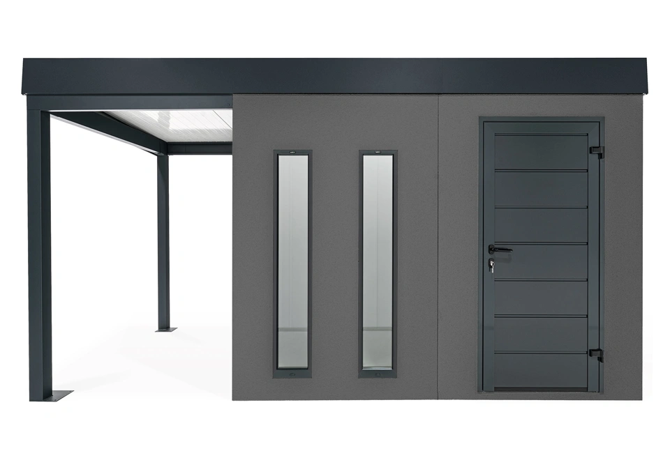 GARDEON® Zahradní domek s dveřmi Hörmann, dvěma světlíky a přístřeškem