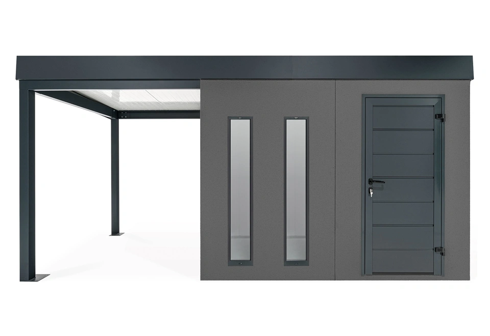 GARDEON® Zahradní domek s dveřmi Hörmann, dvěma světlíky a přístřeškem