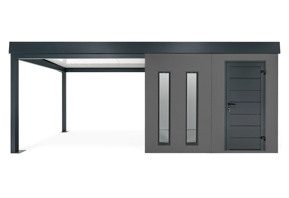 GARDEON® Zahradní domek s dveřmi Hörmann, dvěma světlíky a přístřeškem