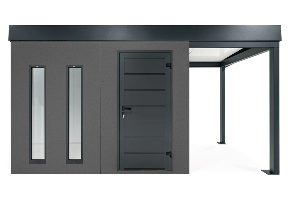 GARDEON® Zahradní domek s dveřmi Hörmann, dvěma světlíky a přístřeškem