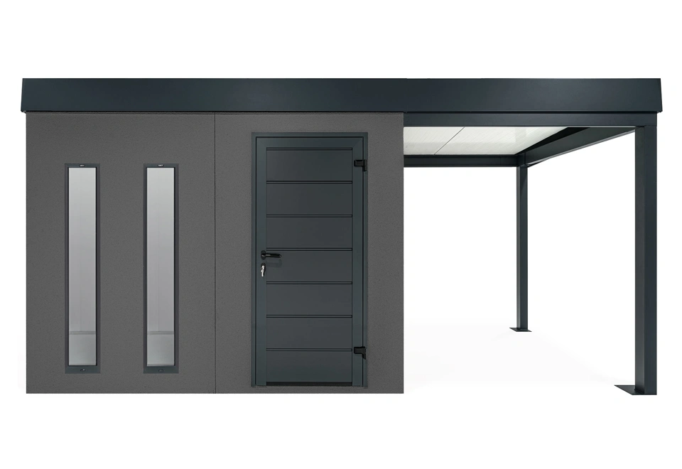 GARDEON® Zahradní domek s dveřmi Hörmann, dvěma světlíky a přístřeškem