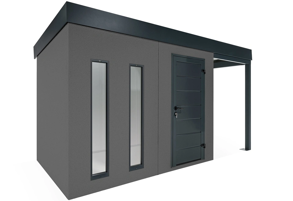 GARDEON® Zahradní domek s dveřmi Hörmann, dvěma světlíky a přístřeškem