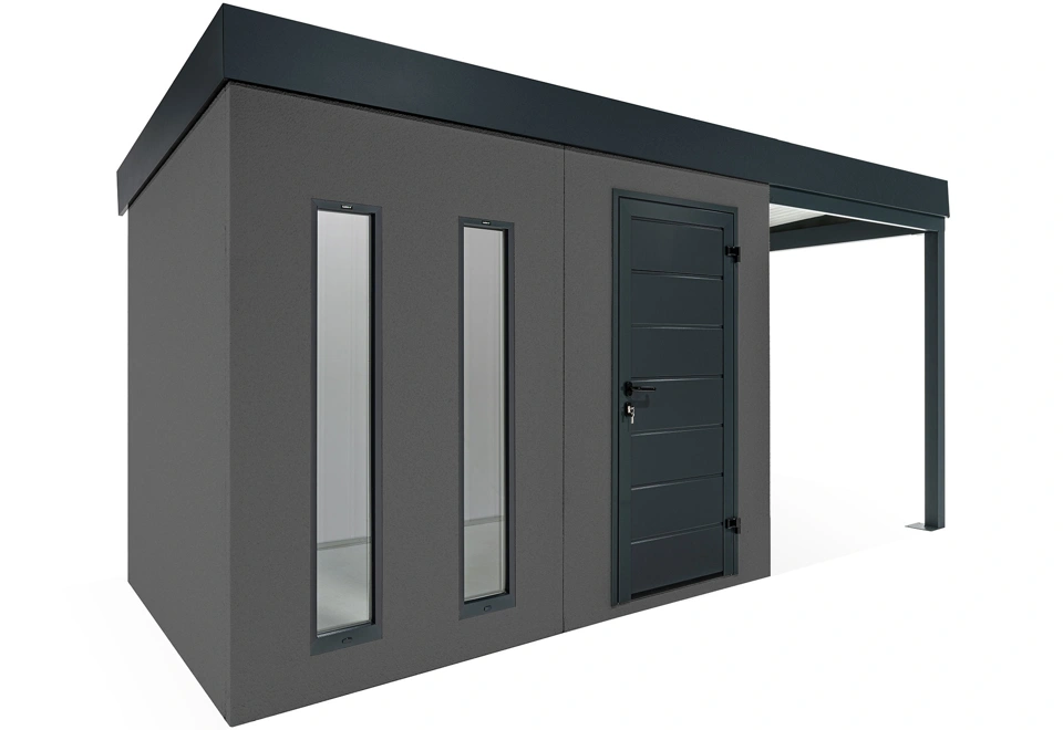 GARDEON® Zahradní domek s dveřmi Hörmann, dvěma světlíky a přístřeškem