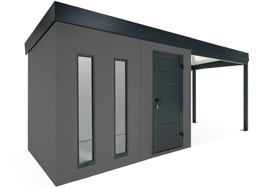 GARDEON® Zahradní domek s dveřmi Hörmann, dvěma světlíky a přístřeškem