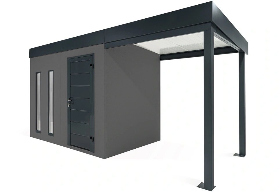 GARDEON® Zahradní domek s dveřmi Hörmann, dvěma světlíky a přístřeškem