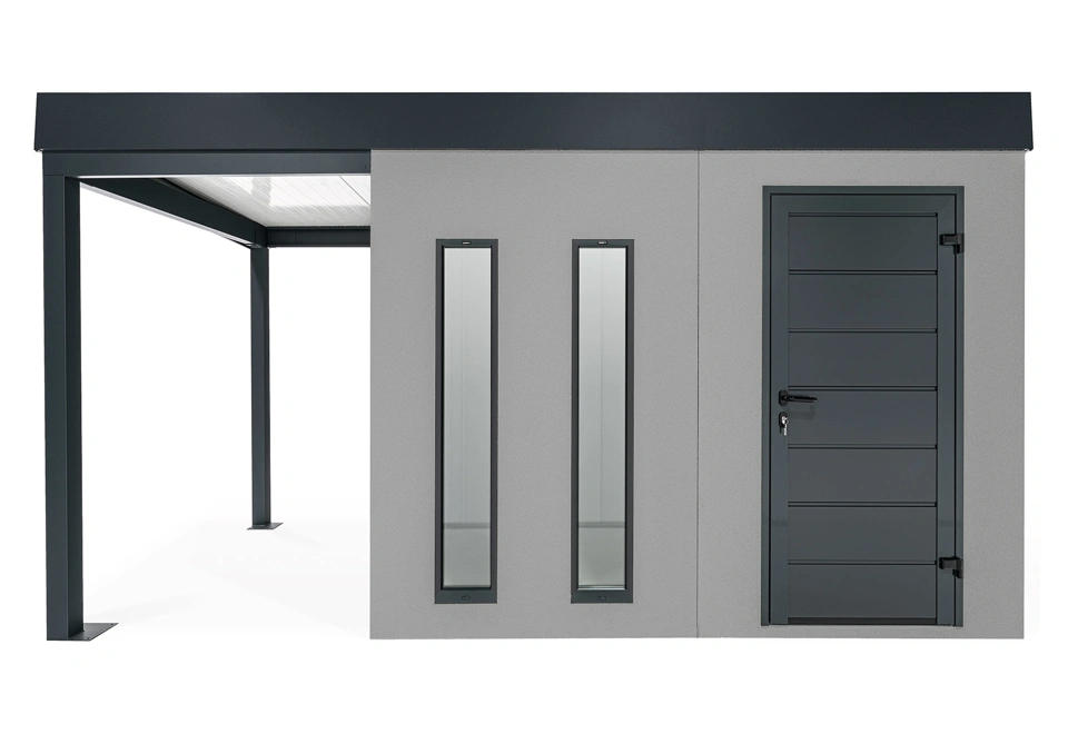 GARDEON® Zahradní domek s dveřmi Hörmann, dvěma světlíky a přístřeškem