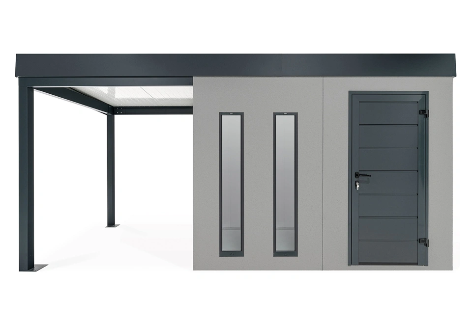 GARDEON® Zahradní domek s dveřmi Hörmann, dvěma světlíky a přístřeškem