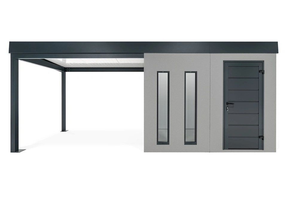 GARDEON® Zahradní domek s dveřmi Hörmann, dvěma světlíky a přístřeškem